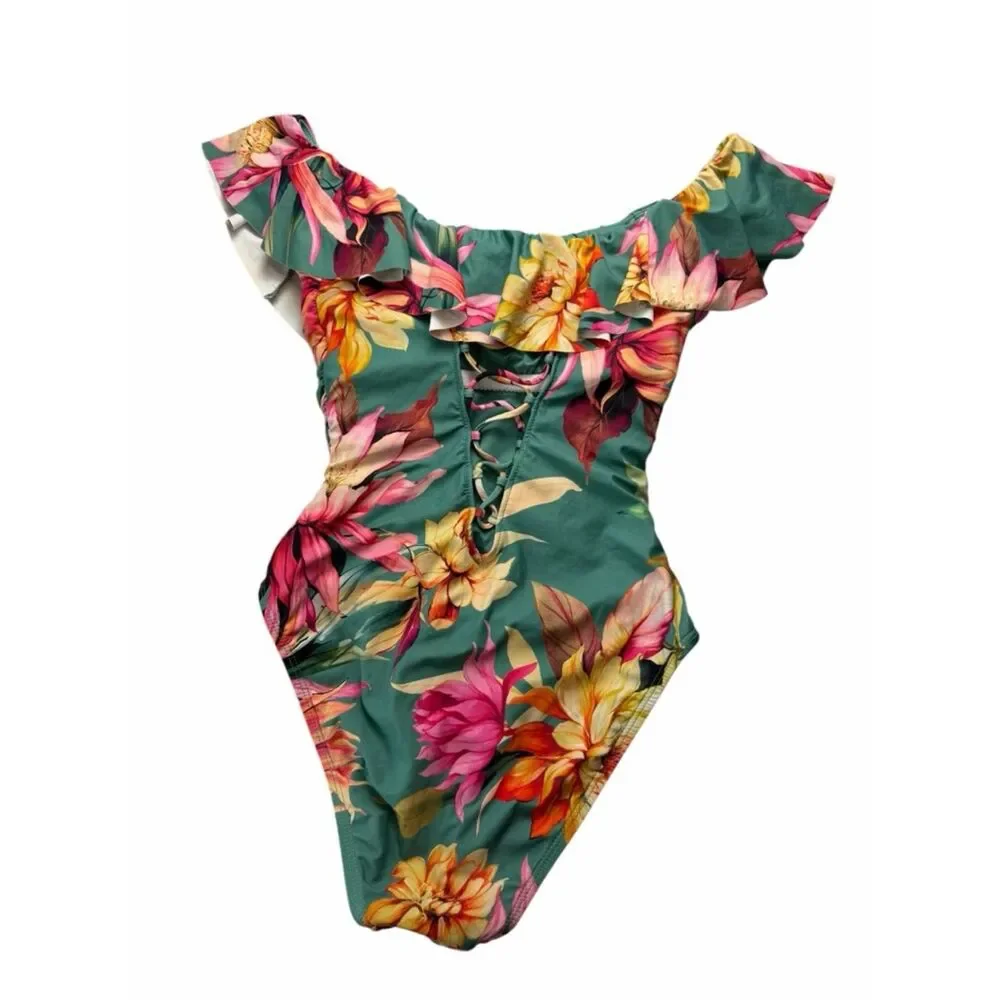 La Blanca Garden Social Ruffle Women's Swimsuit size medium 6